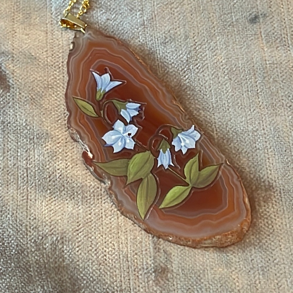 Painted Agate Slice Pendant Necklace